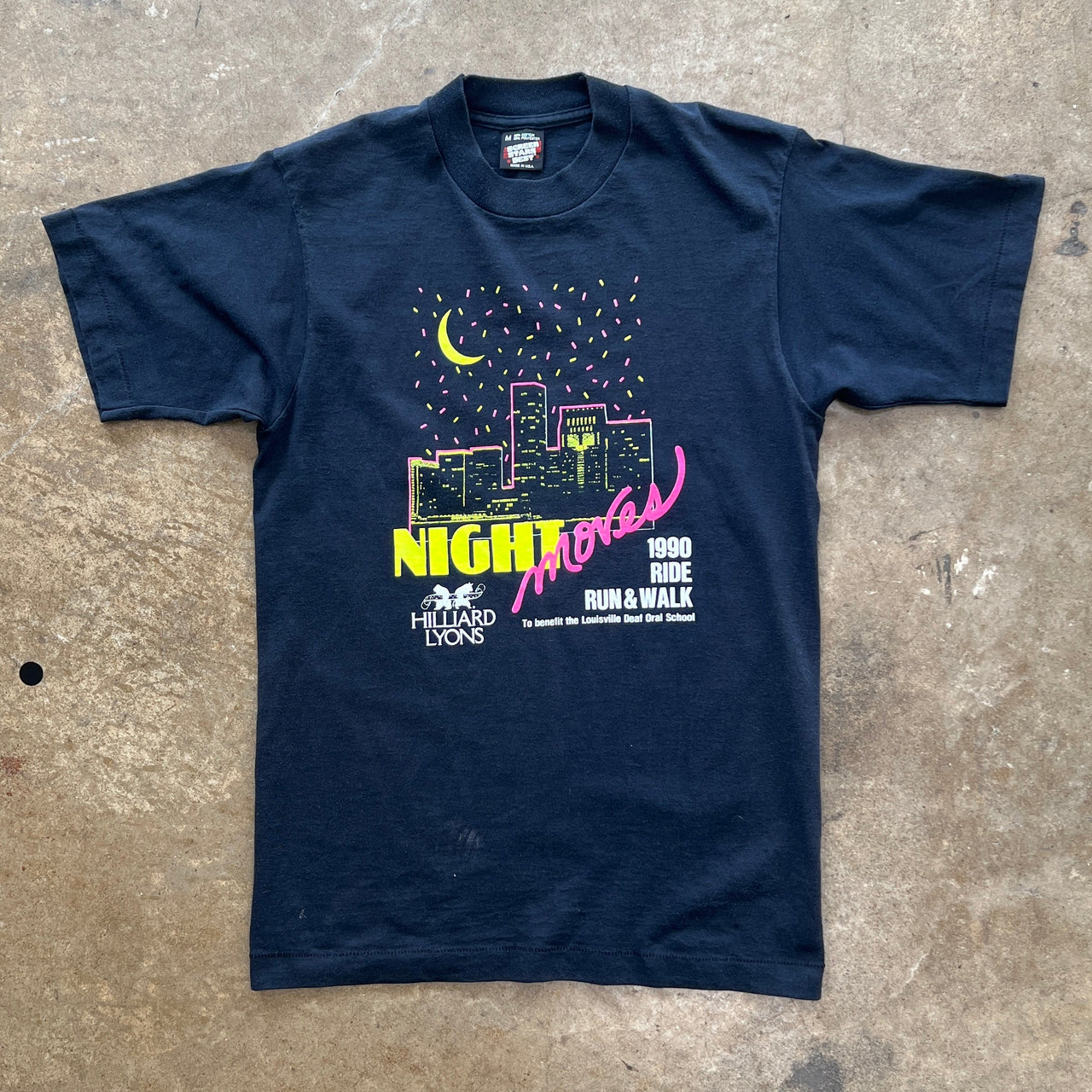 1990 Night Moves Run Walk Neon Single Stitch Screen Stars Best Tee