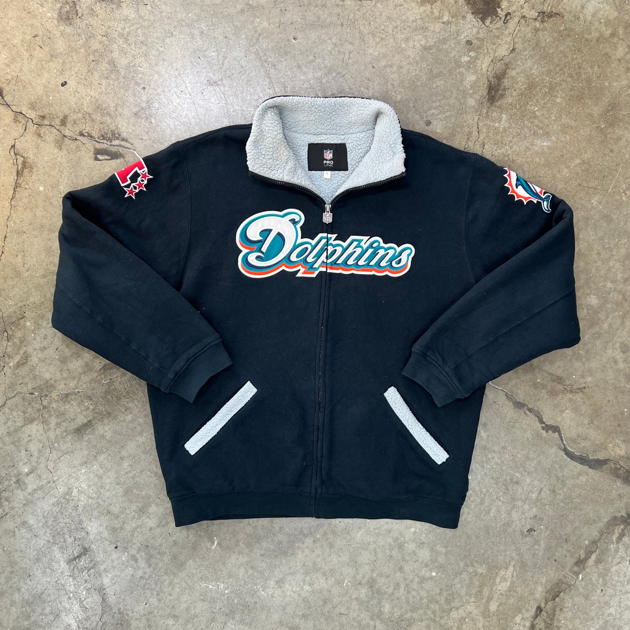 NFL Pro Line Miami Dolphins Football Zip Up Fleece Jacket