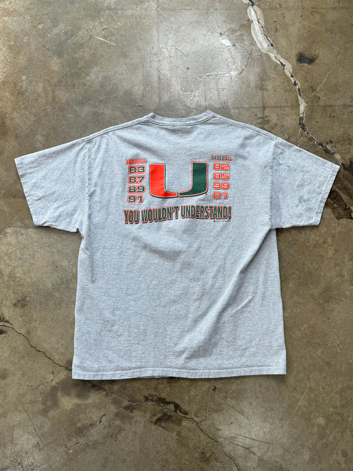 Vintage Miami Hurricanes Football Baseball Champion Tee XL