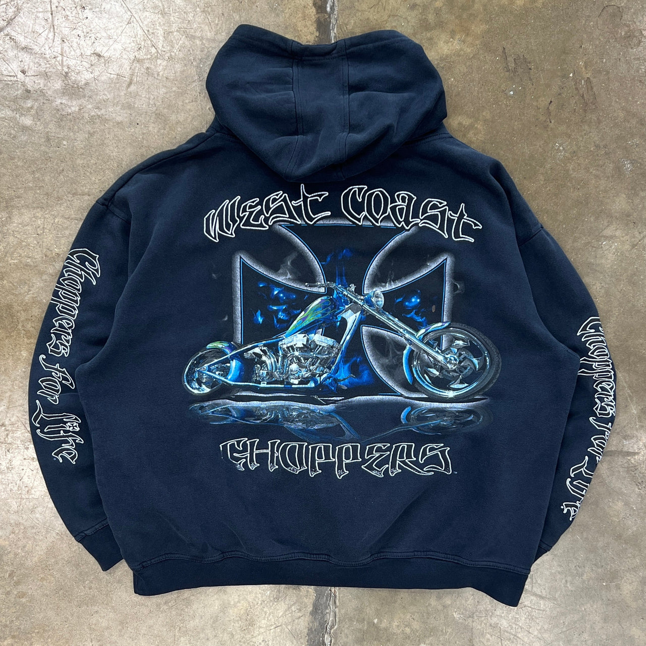 West Coast Choppers Jesse Who Blue Flame Cross Motorcycle Logo Hoodie