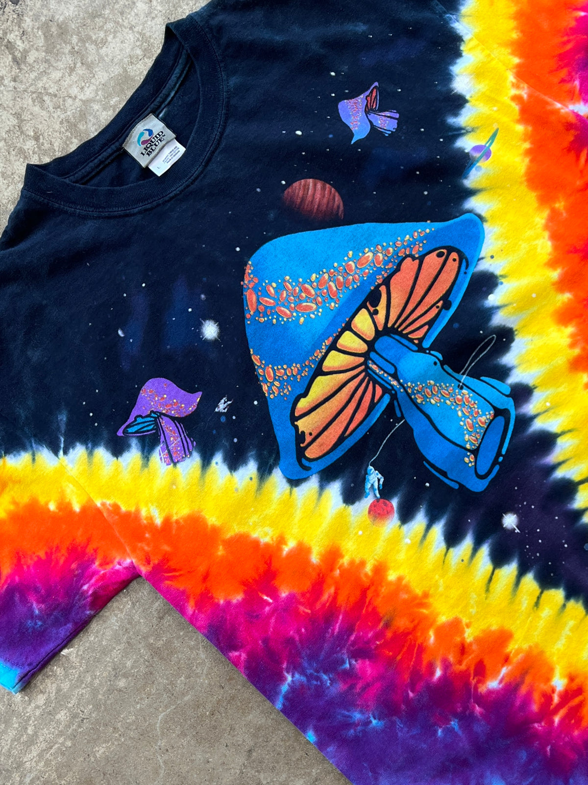 90s Liquid Blue Psychedelic Mushroom Tie Dye Tee