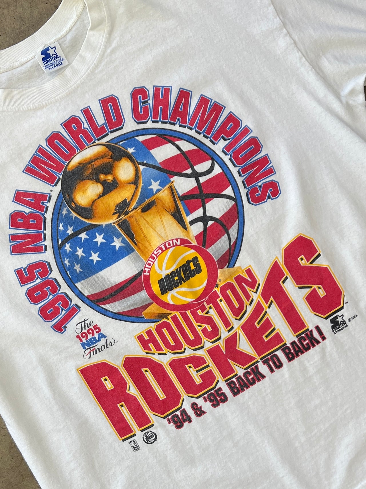 1995 NBA Finals World Champs Clutch City Houston Rockets Single Stitch Tee