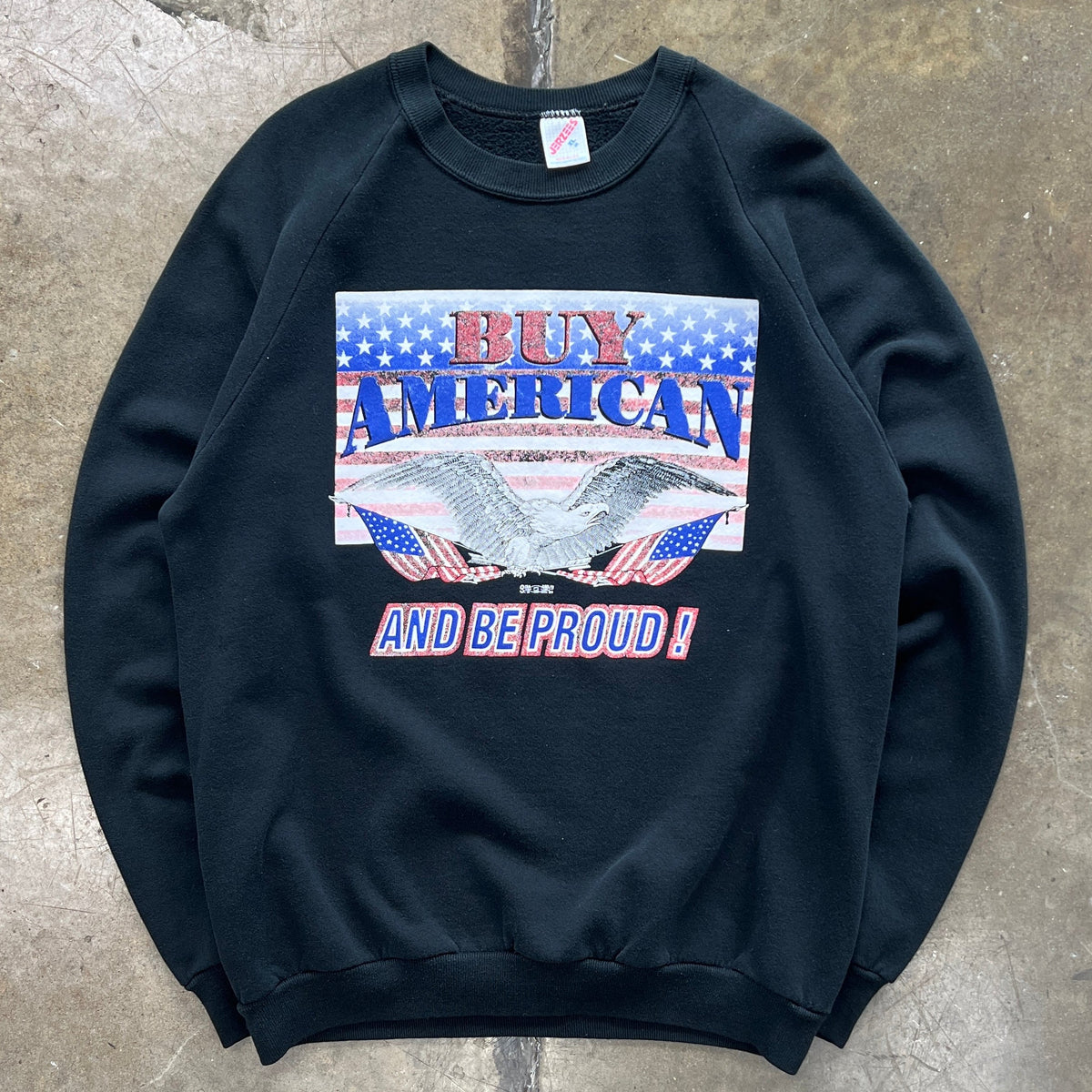 90s Buy American Be Proud Eagle American Flag Crewneck