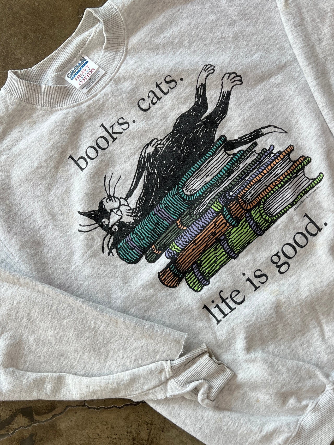 Books Cats Life is Good Cat Crewneck