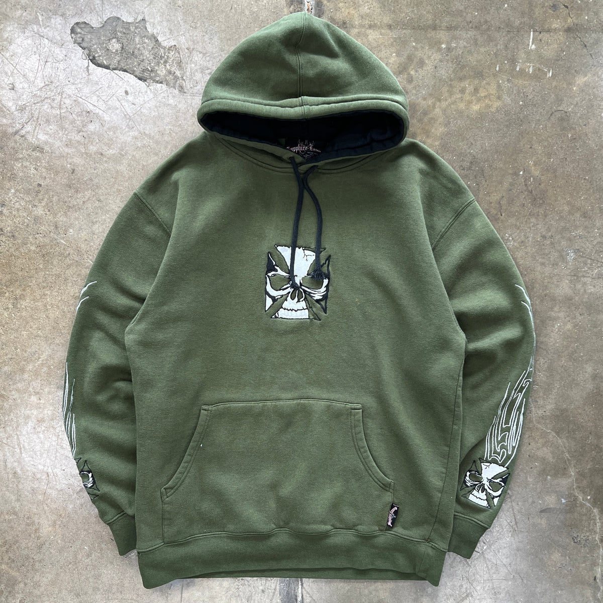 Sapphire Lounge Skull Choppers Cross Logo Flame Sleeve Hoodie