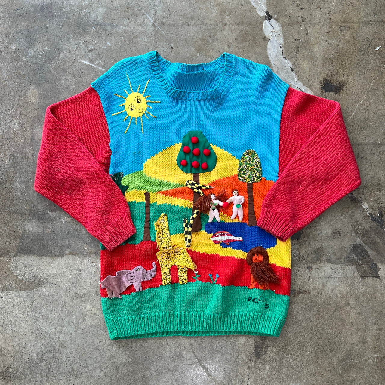 Adam and Eve Folk Art 3D Knit Sweater