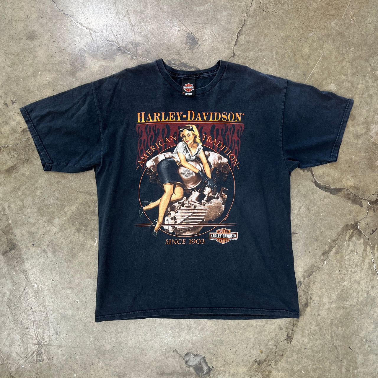 Harley Davidson Pin Girl Panhead Motorcycle Texas Tee