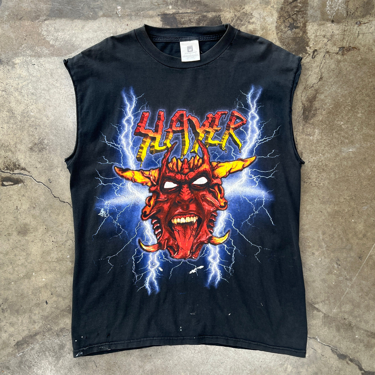 Vintage Slayer Diabolus Distressed Band Tee Cutoff Sleeve Large