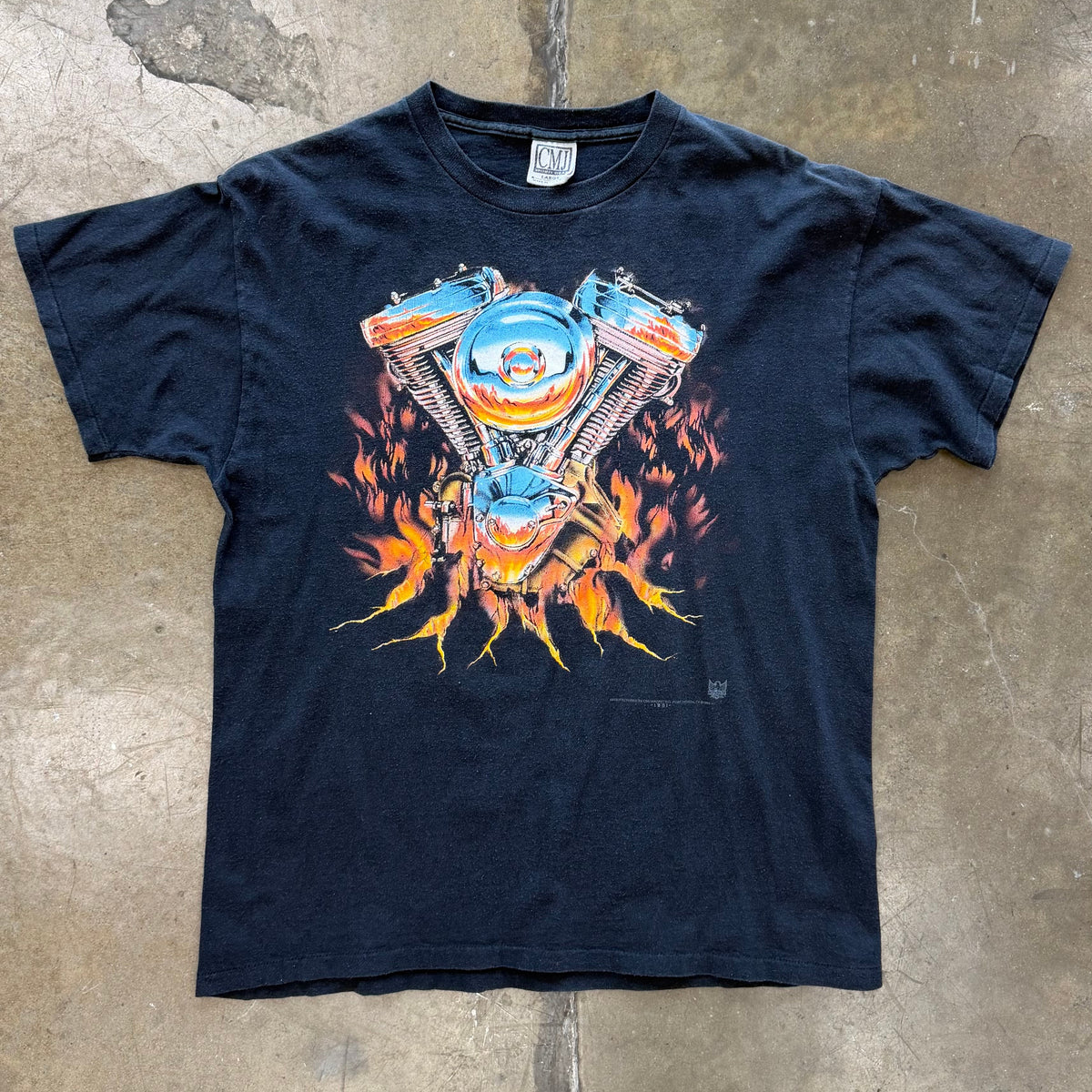 1994 CMJ American Biker Panhead Flame Motorcycle Tee