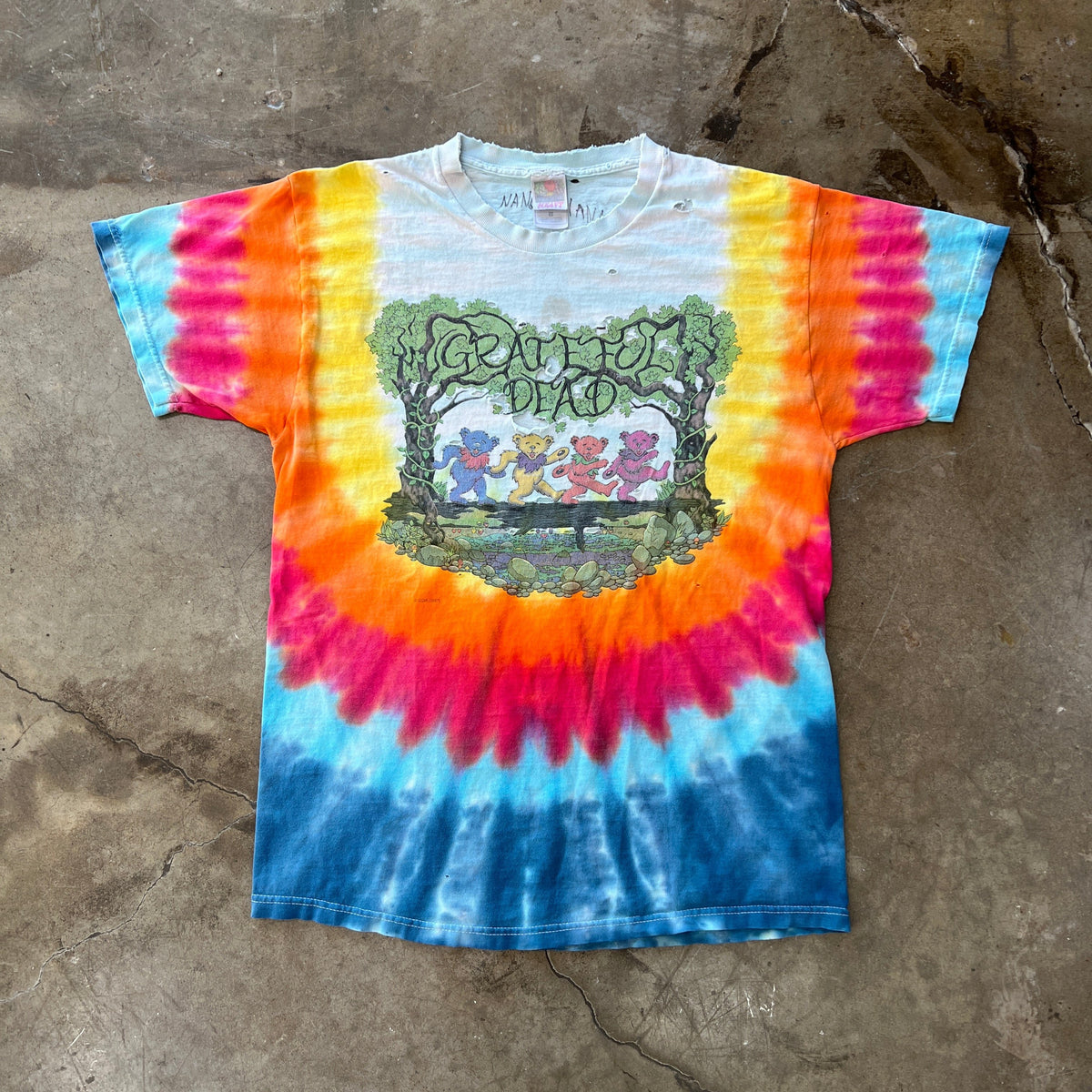 Grateful Dead Tie Dye Distressed Collar Tee Large