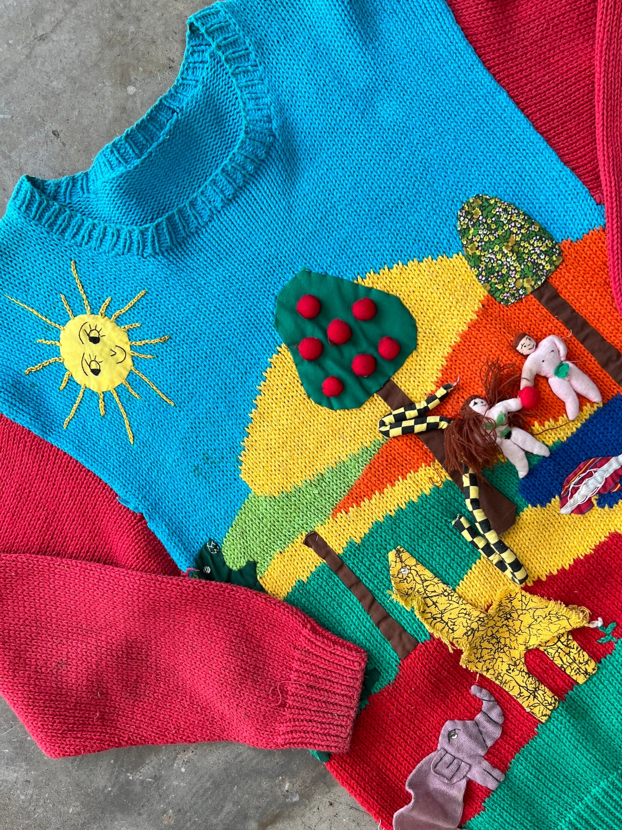 Adam and Eve Folk Art 3D Knit Sweater