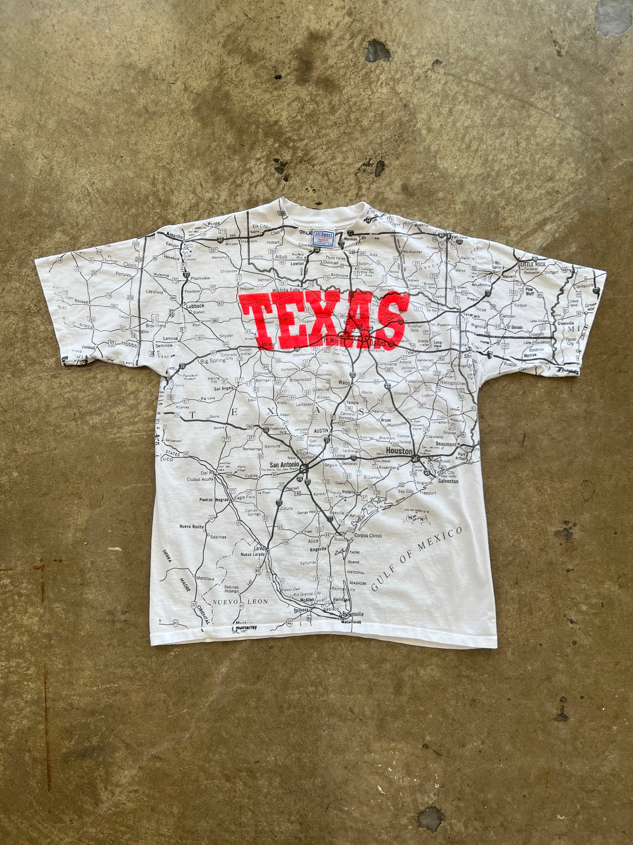 AOP Texas Road Map Single Stitch Tee