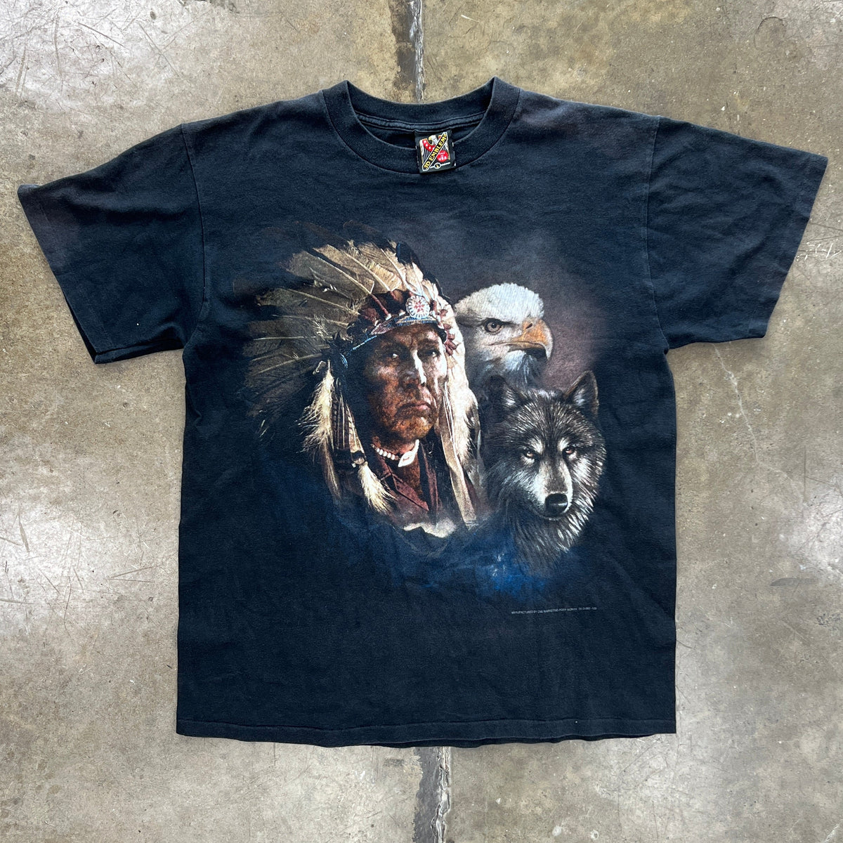 90s Native American Wolf Eagle Shadow 3D Emblem Tee