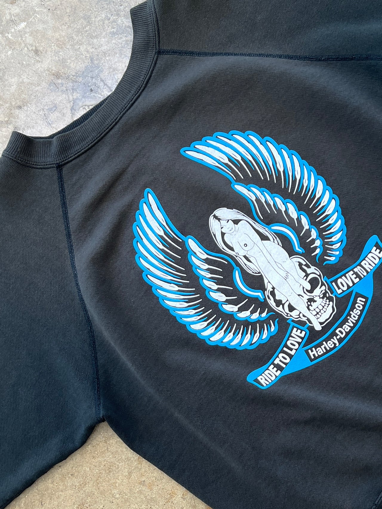 80s Harley Davidson Naked Angel Love to Ride Cut Crewneck