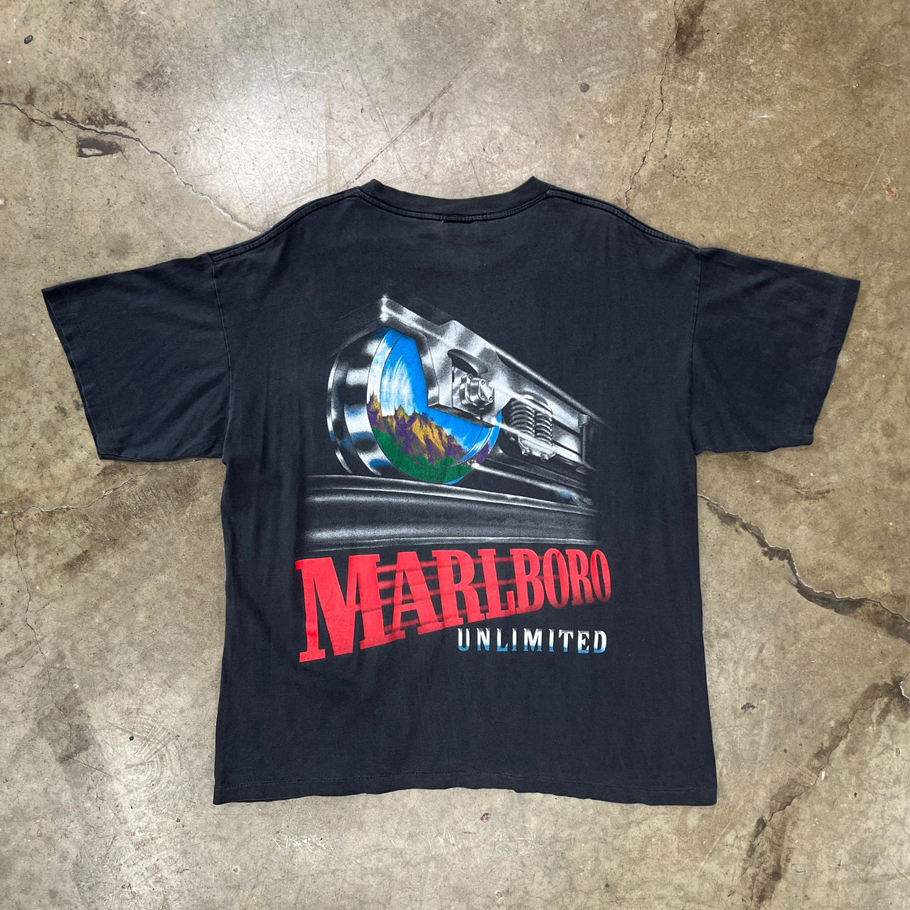 Unlimited Marlboro Train Mountain Pocket Tee Single Stitch Faded