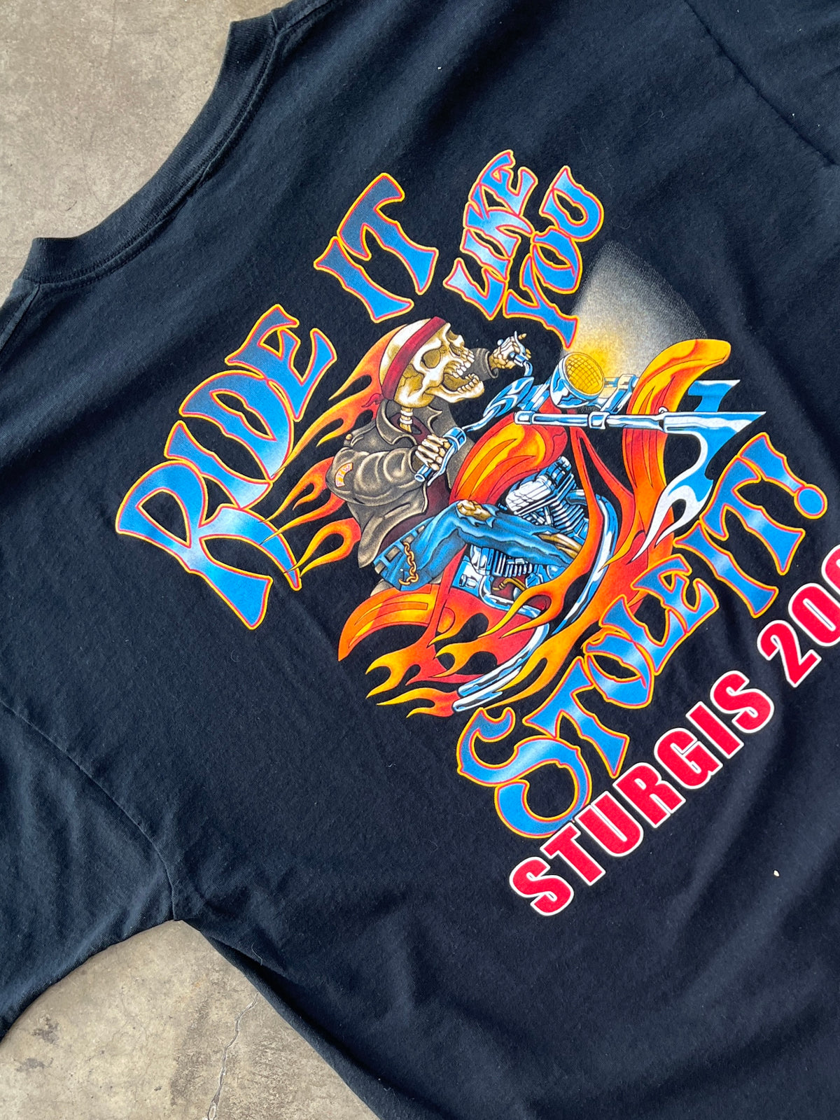 2003 Sturgis Ride It Like You Stole It Motorcycle Skeleton Tee