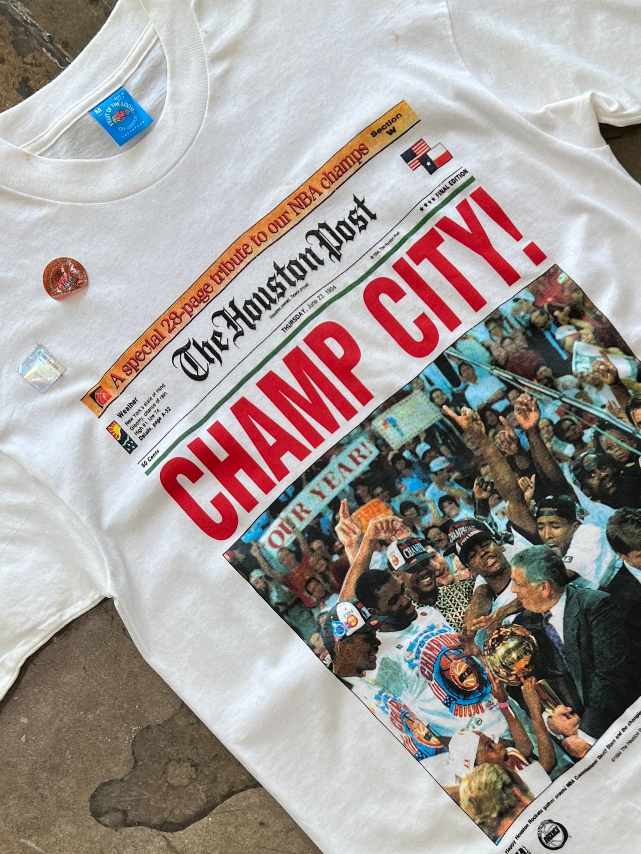 1994 Houston Rockets Newspaper Champ City NBA Tee