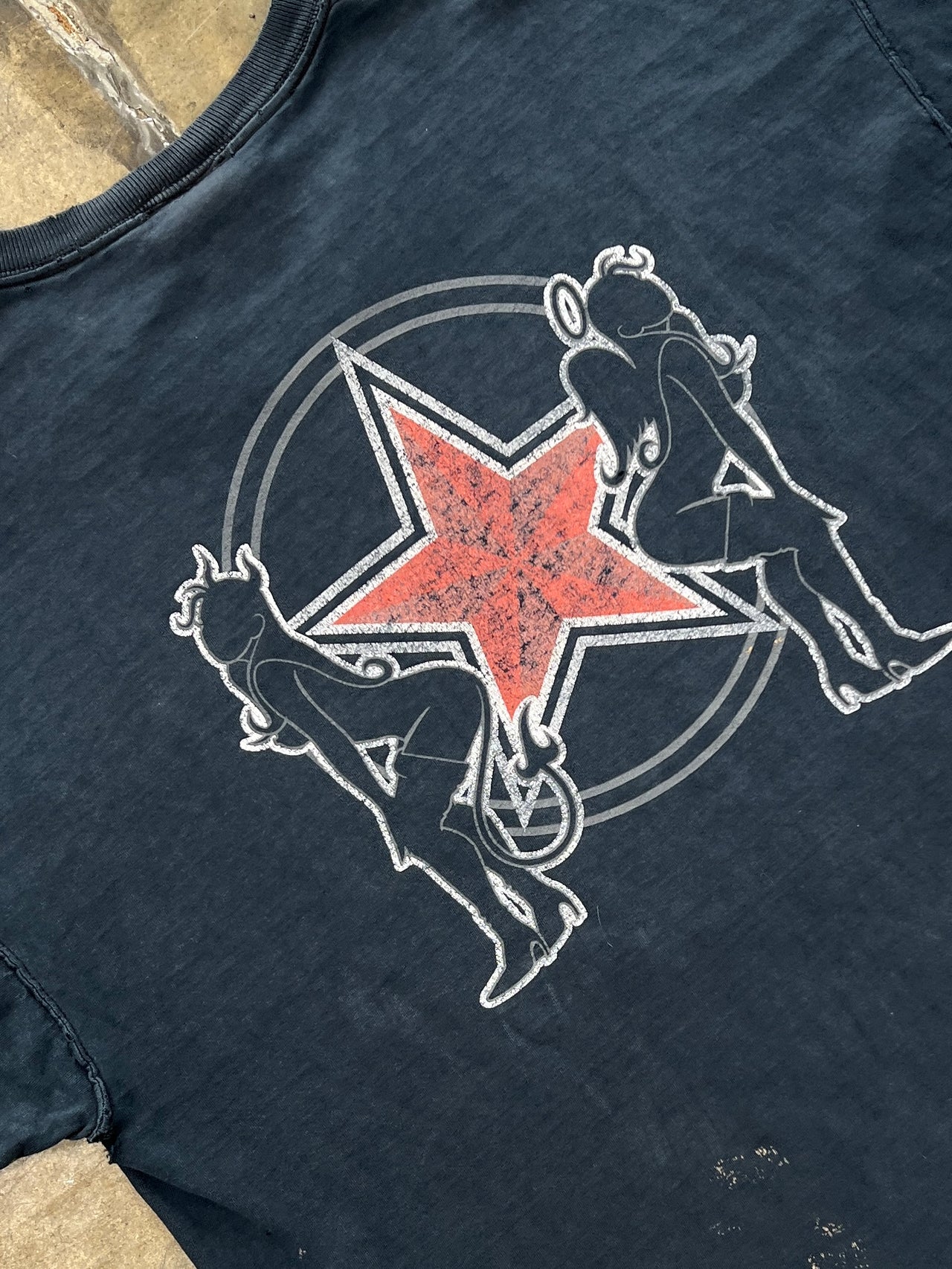 No Fear Devil Angel Pin Up Star Distressed Fader Tee