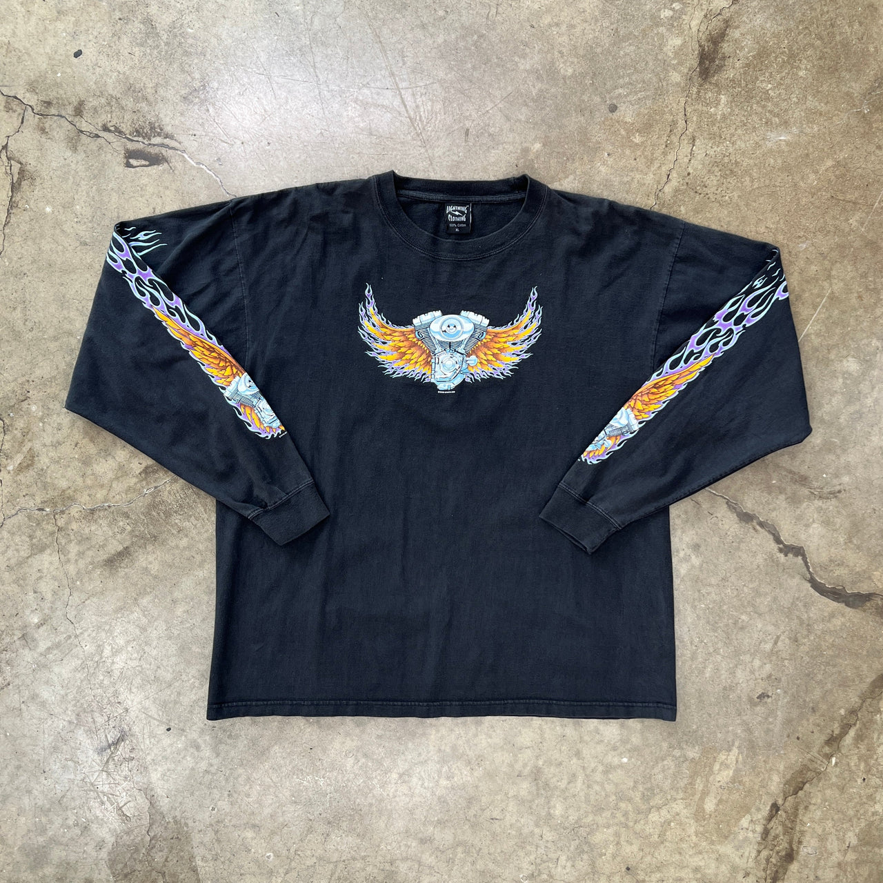2002 Y2K Motorcycle Panhead Wings Flame Long Sleeve