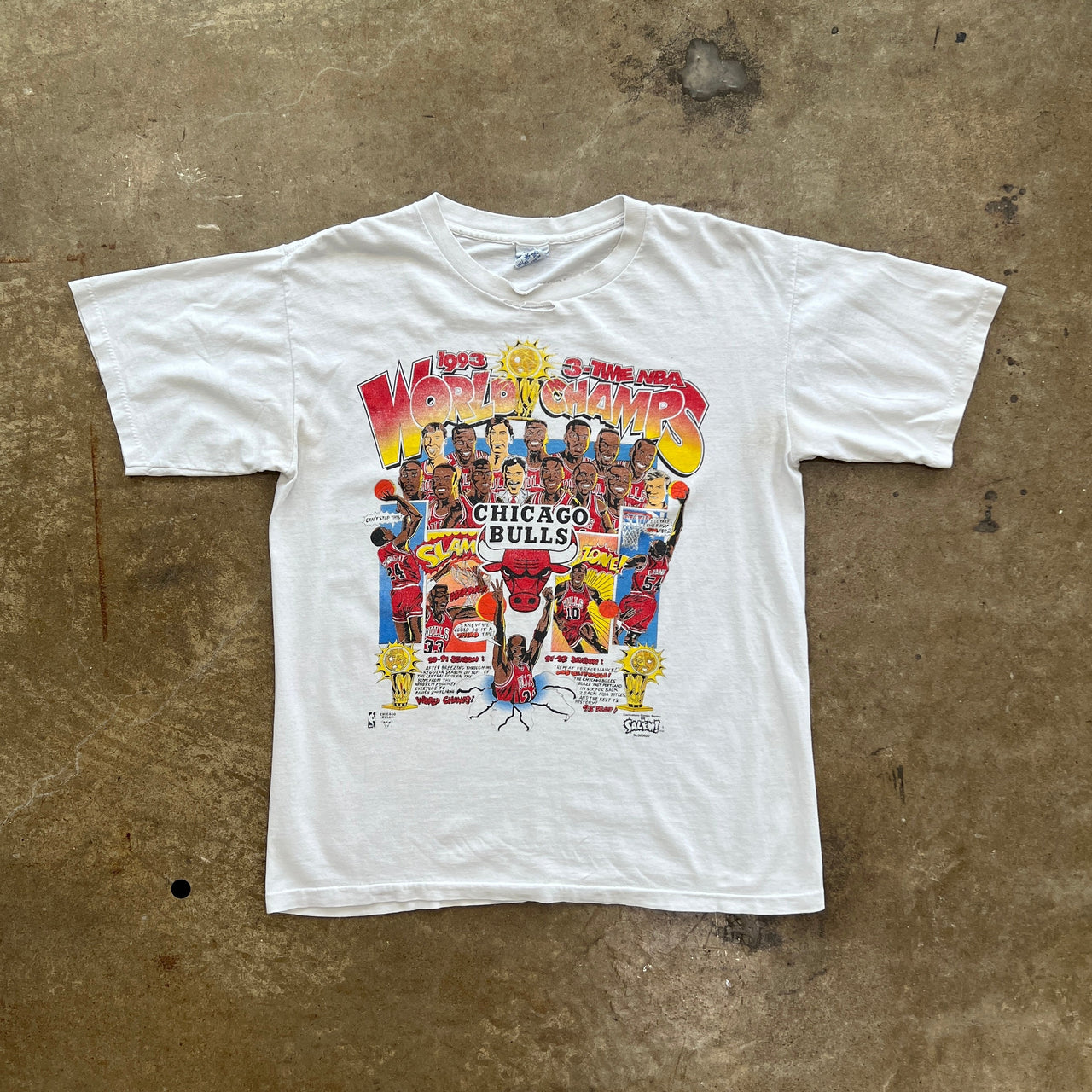 1993 NBA Chicago Bulls World Champs Team Comic Salem Tag Tee