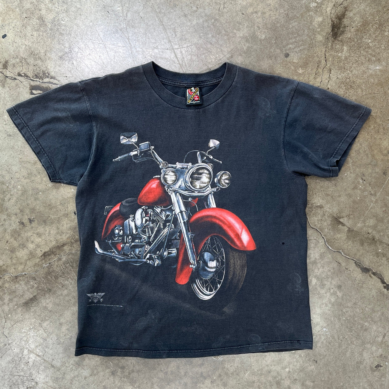 3D Emblem 1993 Cafe Motorcycle American Biker Big Print Tee