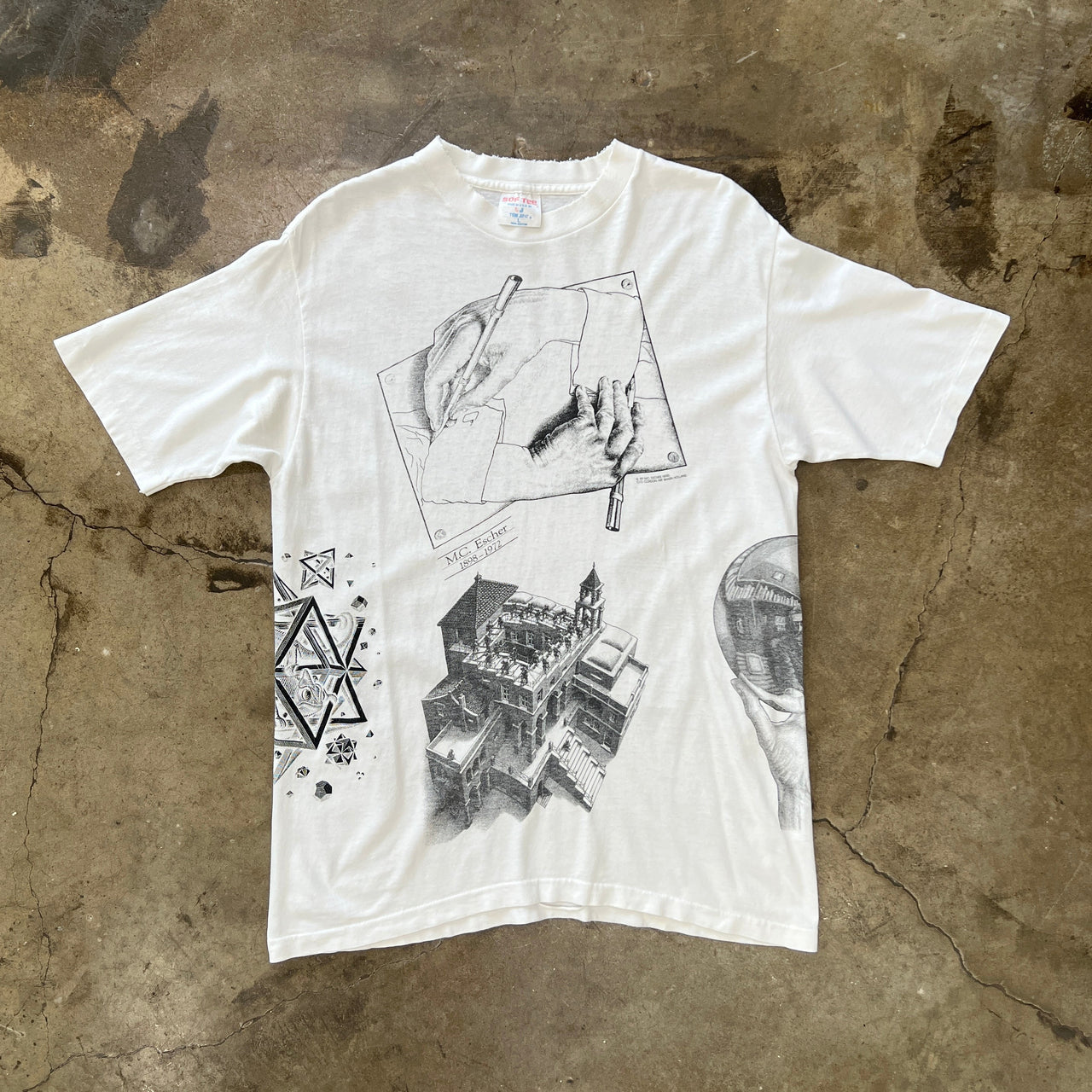1989 M.C. Escher Drawing Hands Art Single Stitch Tee