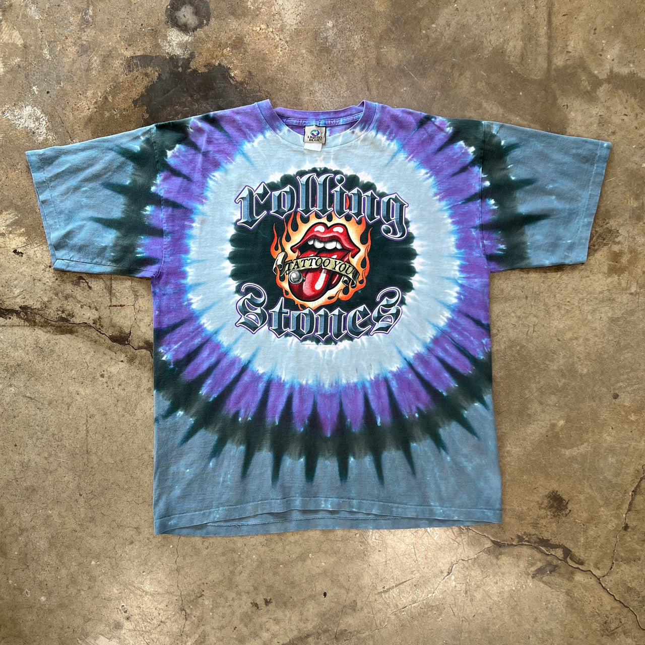 2003 The Rolling Stones Tattoo You Satisfaction Guaranteed Liquid Blue Tie Dye Tee