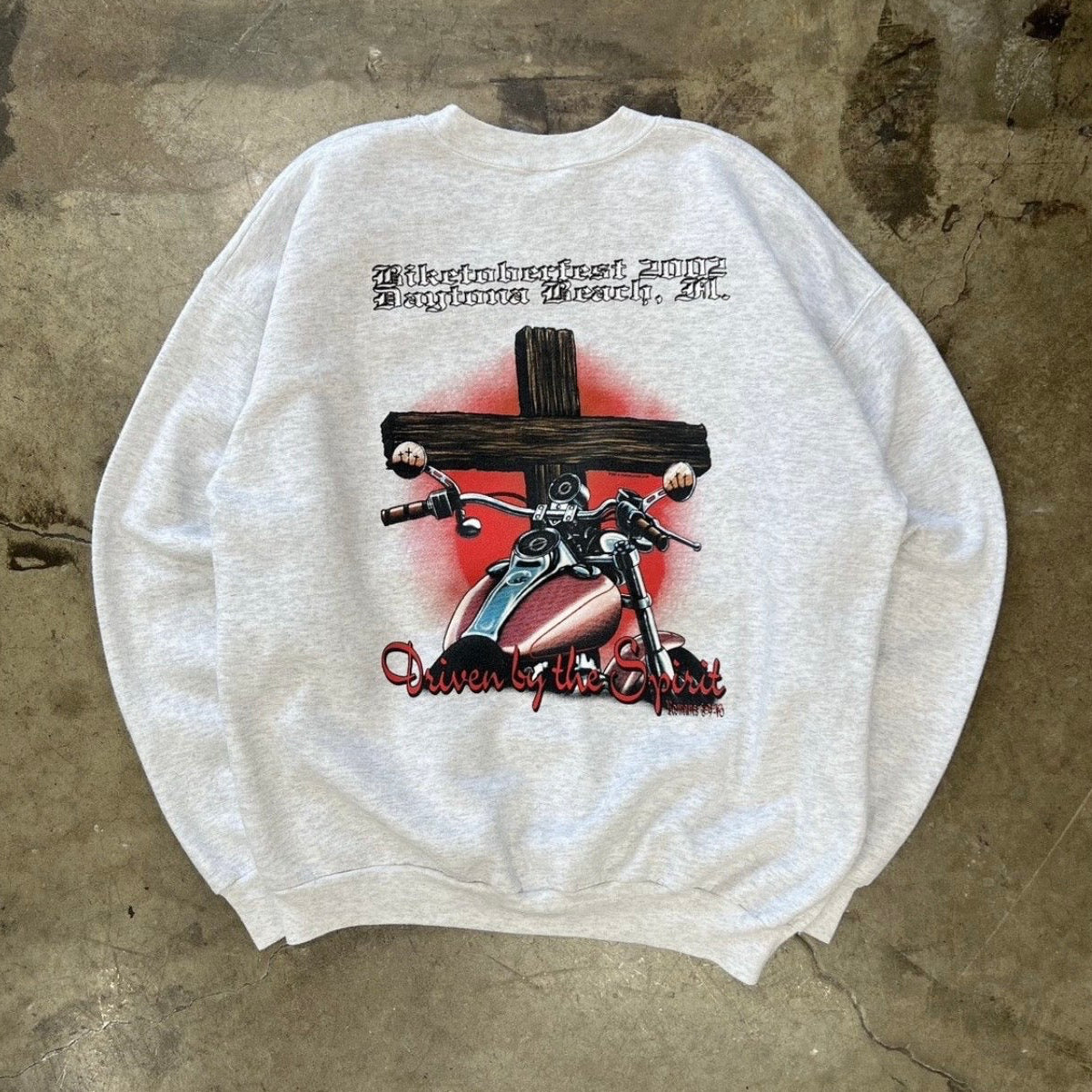2002 Bikertoberfest Harley Davidson Style Motorcycle Jesus Crewneck