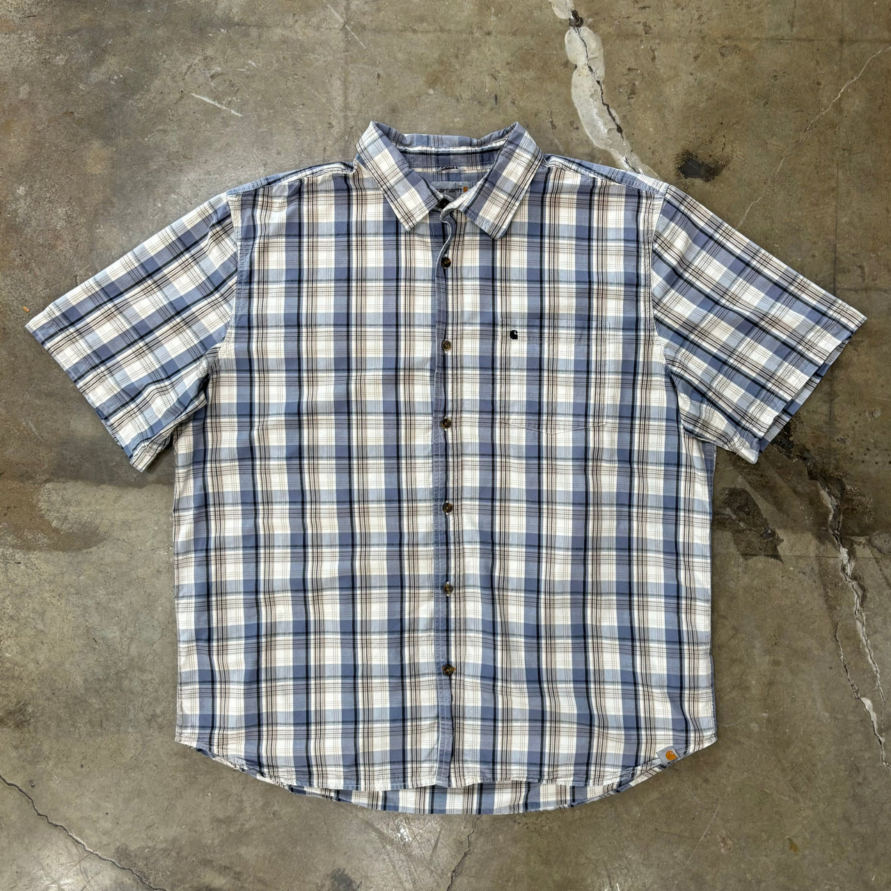 Carhartt Blue/Tan Plaid Short-sleeve Button-Up