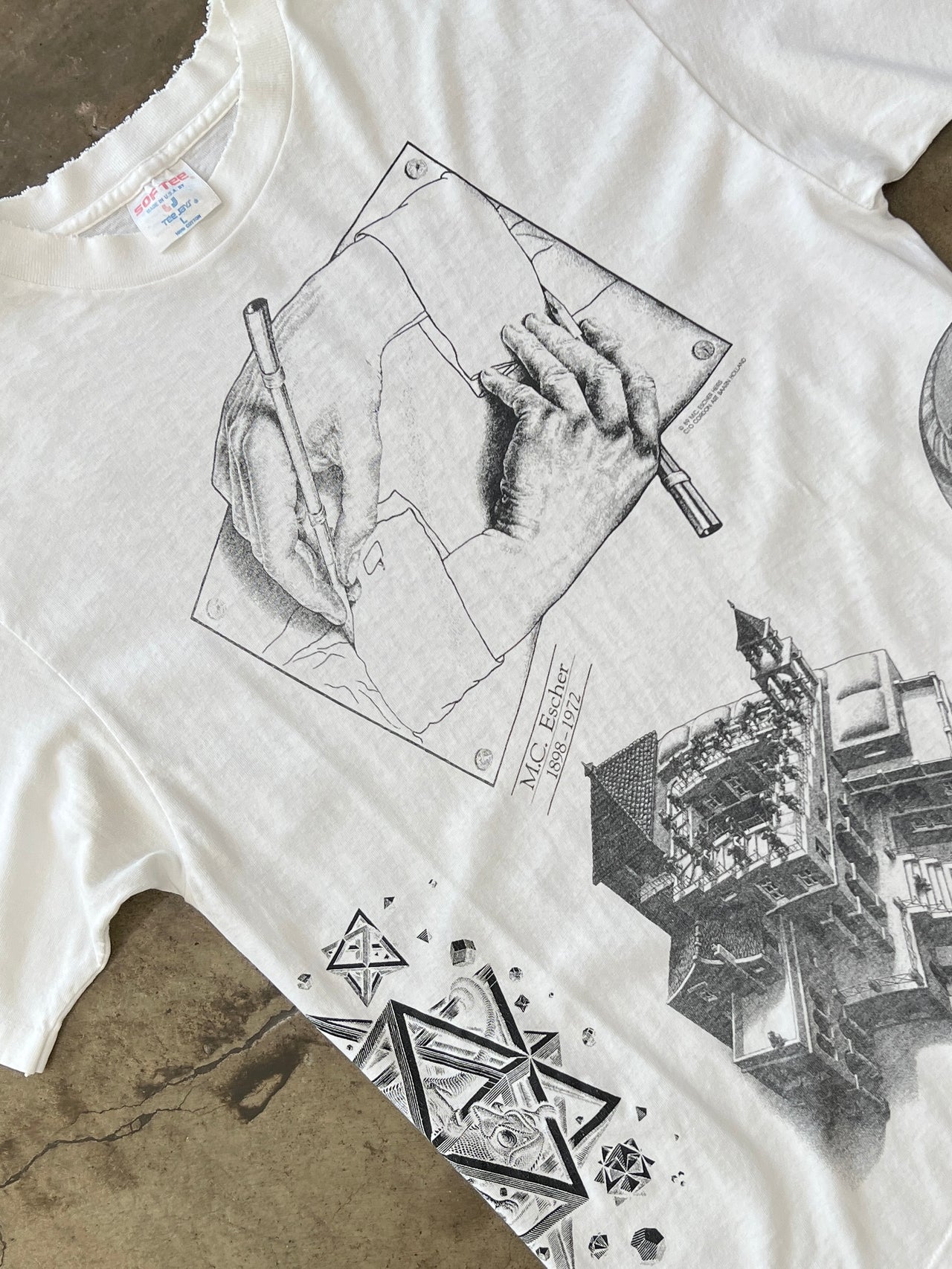 1989 M.C. Escher Drawing Hands Art Single Stitch Tee