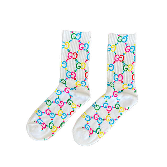 Not Gucci Monogram Logo Socks - White