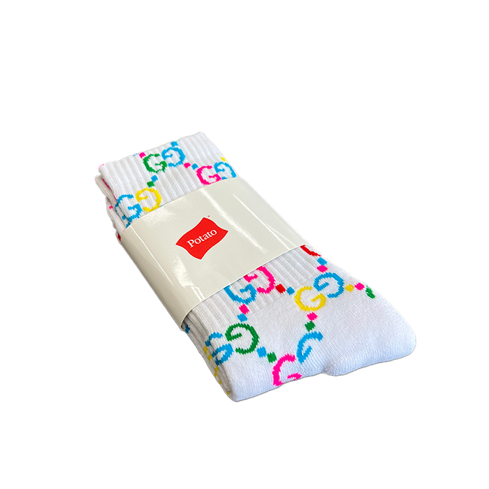 Not Gucci Monogram Logo Socks - White