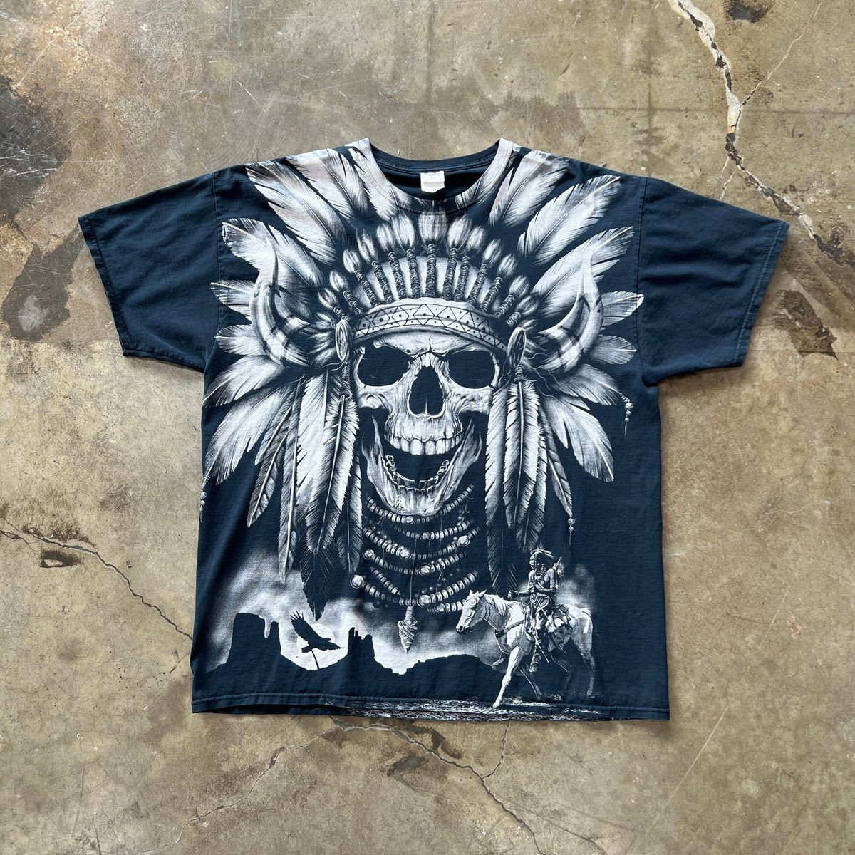 Skull Native American Feather Headdress Tee