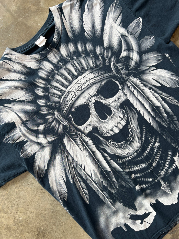 Skull Native American Feather Headdress Tee