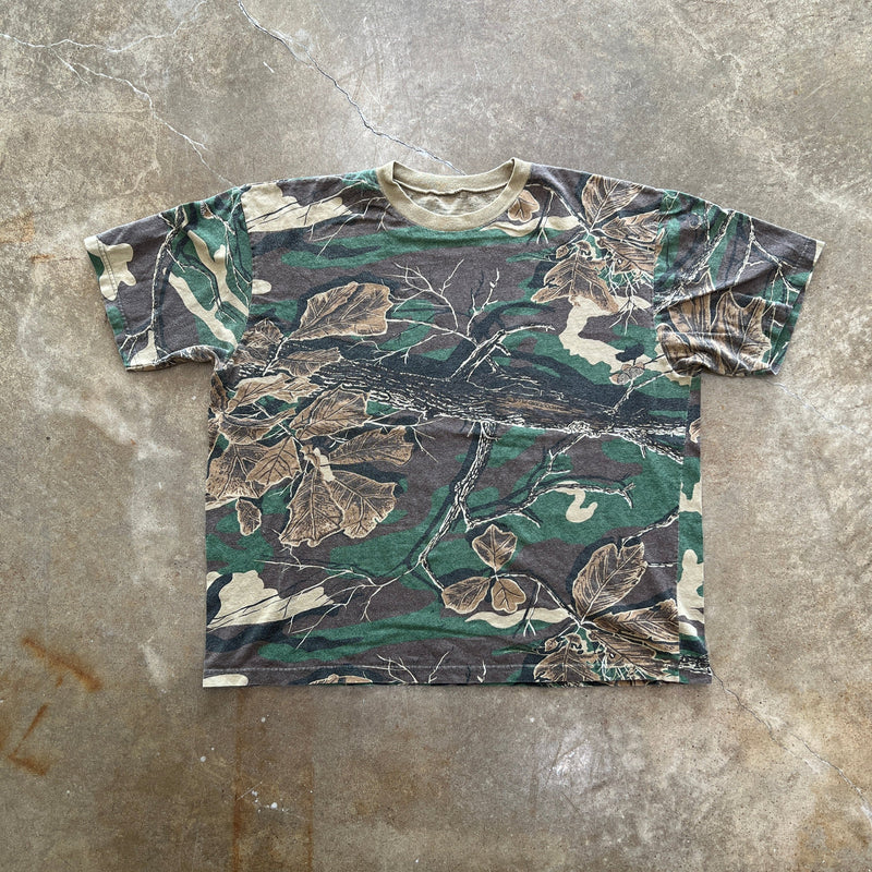 Camo Printed Tree and Leaves Camo Tee Large