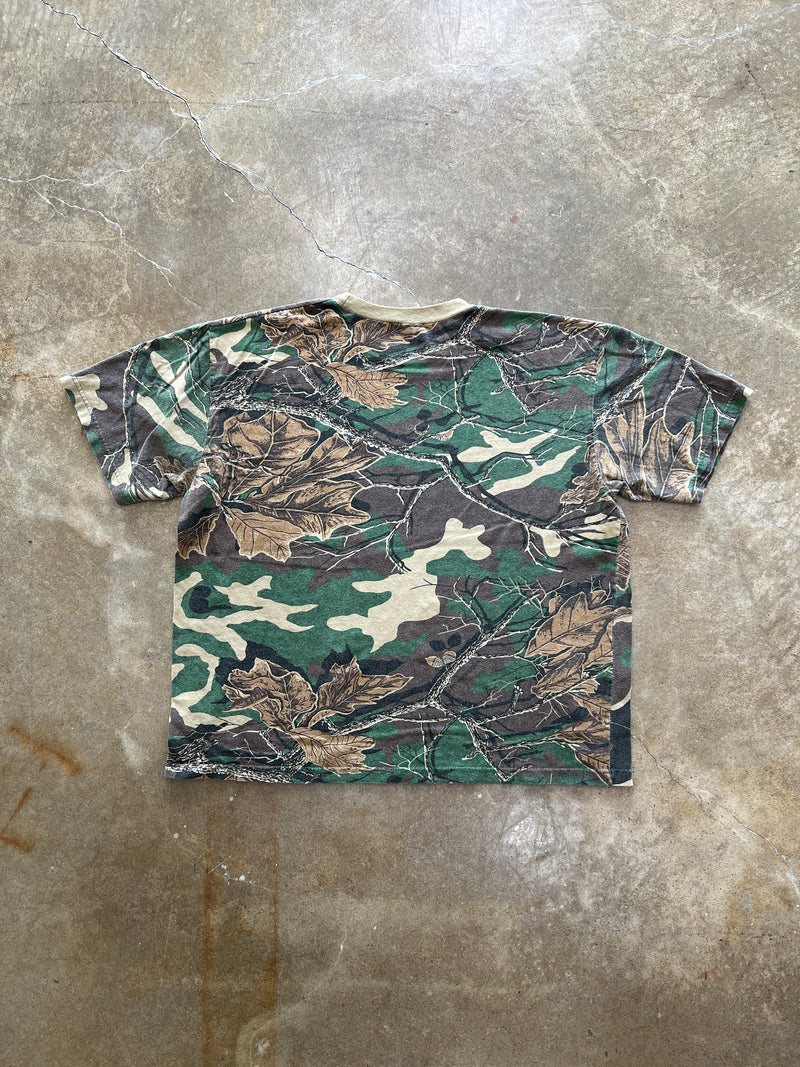 Camo Printed Tree and Leaves Camo Tee Large