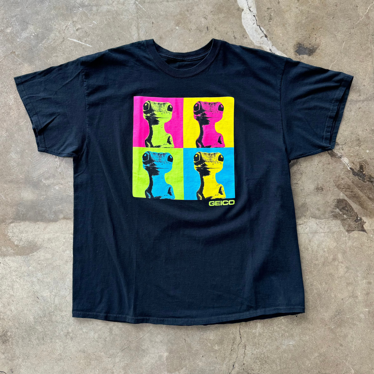 Geico Insurance Andy Warhol Multi-colored Black Tee