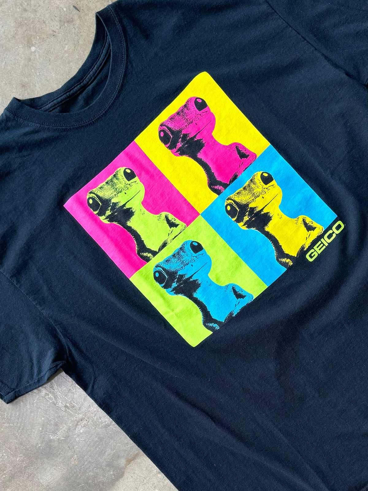 Geico Insurance Andy Warhol Multi-colored Black Tee