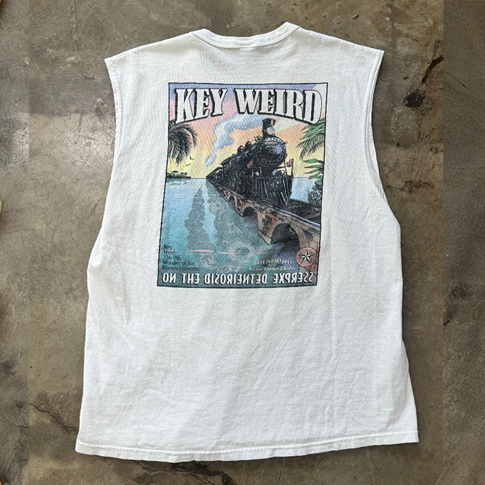 Vintage Key West Florida Train Ocean Sleeveless Tee Large